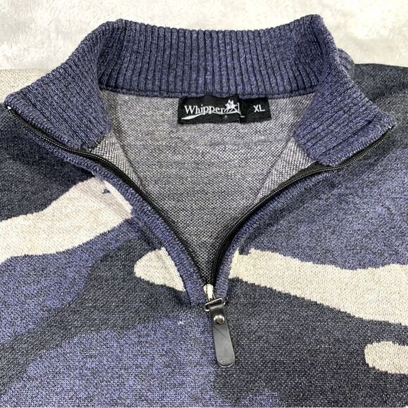 Whipper Men’s Pullover 1/4 Zip Blue Camouflage Sweater Size- XL - Picture 3 of 6